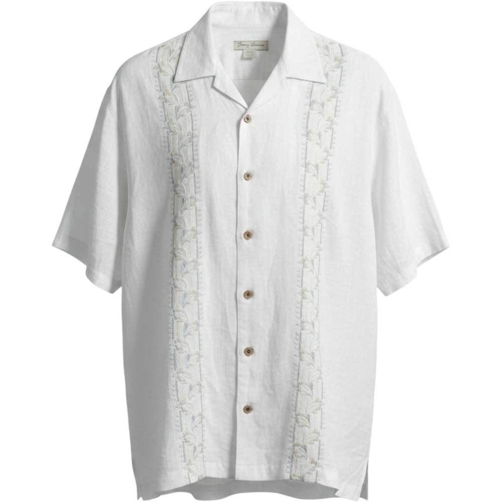 Tommy Bahama Button Up Shirt Mens Large White Linen Blend Embroidered Camp Short